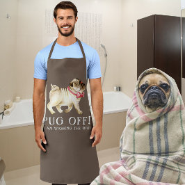 パグオフ!名前をカスタムするパグアートドッグブラウン エプロン