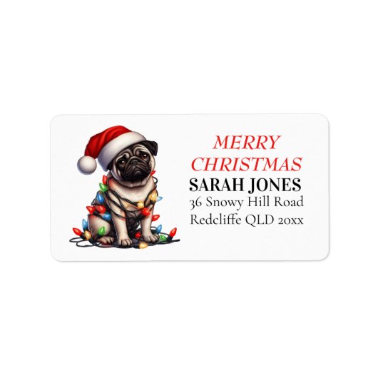 パグカインかわいいクリスマスの願い ラベル (正面)