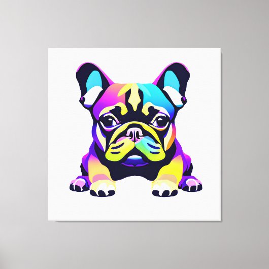 パグカラフルドッグパピー キャンバスプリント (正面)