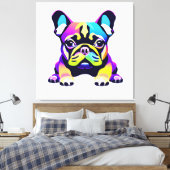 パグカラフルドッグパピー キャンバスプリント (インサイチュ (寝室))