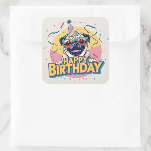 パグカラフル犬 スクエアシール (バッグ)