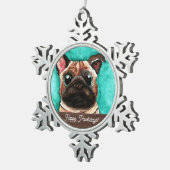 パグキュートな水色，ペット，スノーフレークオーナメント スノーフレークピューターオーナメント (右)