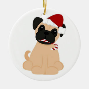 パグクリスマスのオーナメント セラミックオーナメント