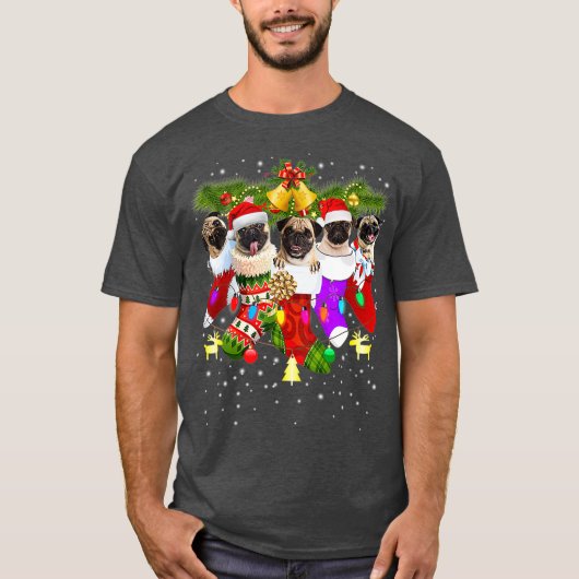 パグクリスマスストッキングFunnyPugs犬のクリスマス Tシャツ (正面)