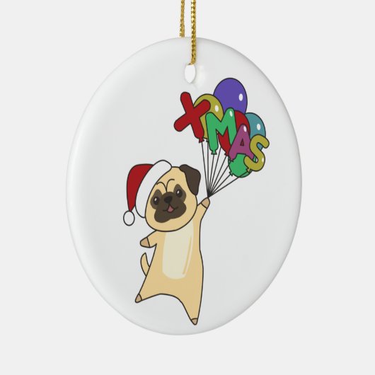 パグクリスマススノーウィンターアニマルズドッグアダルトクロス セラミックオーナメント (右)