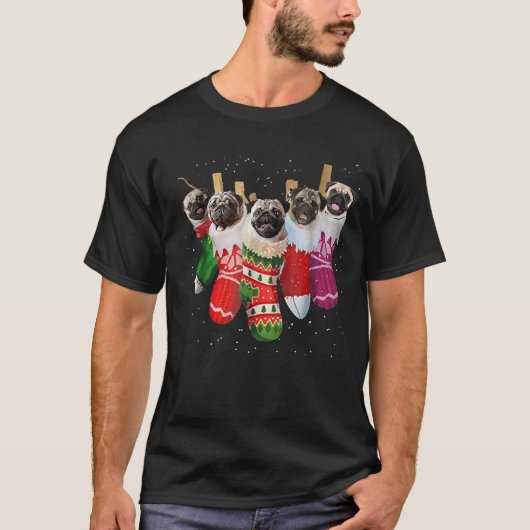 パグクリスマスソッおもしろいクスTシャツのクリスマスヴィンテージ Tシャツ (正面)