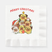 パグクリスマスツリーメリークリスマス 縁ありランチョンナプキン (正面)