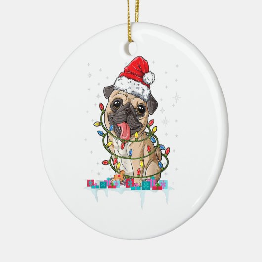 パグクリスマスツリーライトサンタドッグクリスマスギフトボーイ セラミックオーナメント (左)