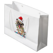 パグクリスマスツリーライトサンタドッグクリスマスギフトボーイ ラージペーパーバッグ (正面アングル)