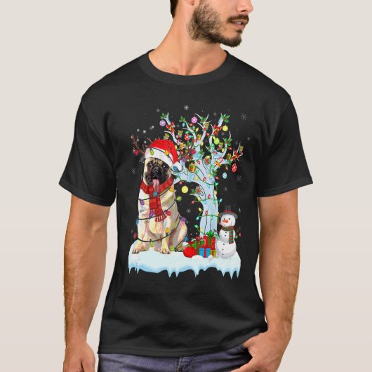 パグクリスマスツリーライトパジャマパグドッグクリスマス一致 Tシャツ (正面)