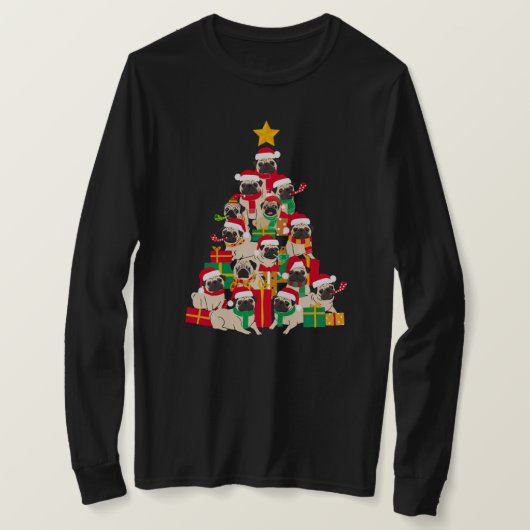 パグクリスマスツリー Tシャツ (デザイン正面)