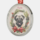 パグクリスマスペット記念犬種 メタルオーナメント (左)