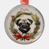 パグクリスマスペット記念犬種 メタルオーナメント (正面)
