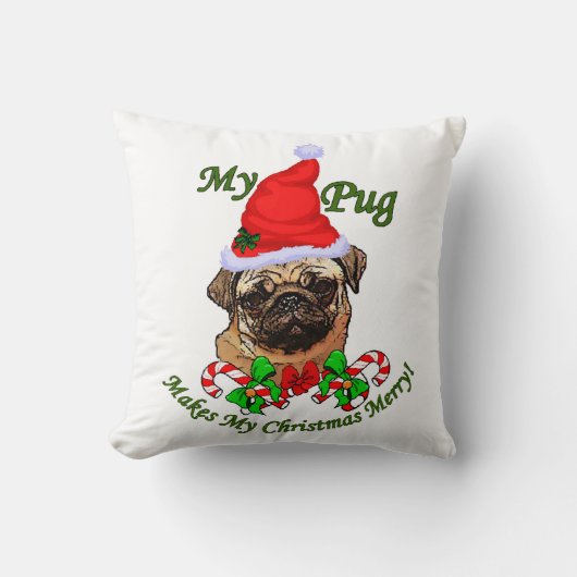 パグクリスマスメリー クッション (正面)
