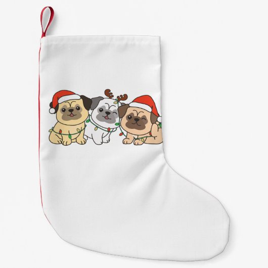 パグクリスマス動物かわいい犬の休日 スモールクリスマスストッキング (正面)