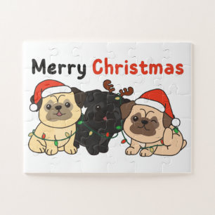 パグクリスマス動物かわいい犬メリークリスマスジ ジグソーパズル