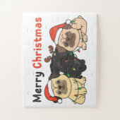 パグクリスマス動物かわいい犬メリークリスマスジ ジグソーパズル (縦)