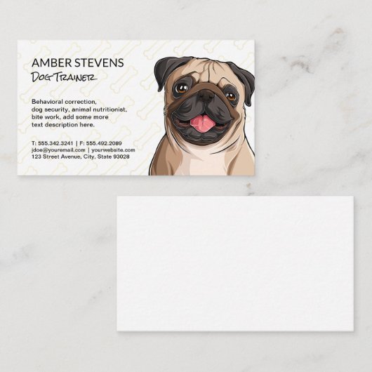 パグクローズアップ | 犬骨パターン名刺 名刺 (正面/裏面)