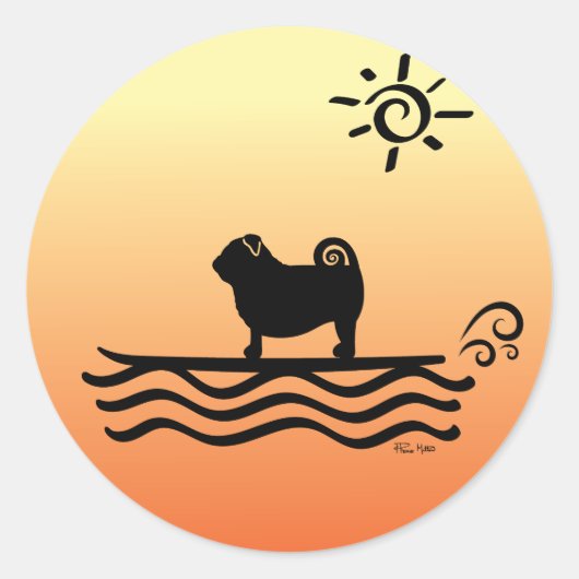 パグサーフクラシックサーフラウンドステッカー ラウンドシール (正面)