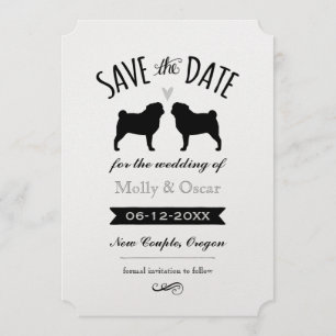 パグシルエット結婚式の保存日付招待状 セーブザデート