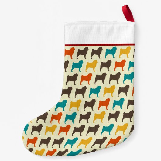 パグシルエット | ドッグパターン(の模様が)あるカスタムズ スモールクリスマスストッキング (裏面)