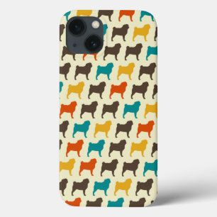 パグシルエット  レトロの色の犬型パターン iPhone 13ケース