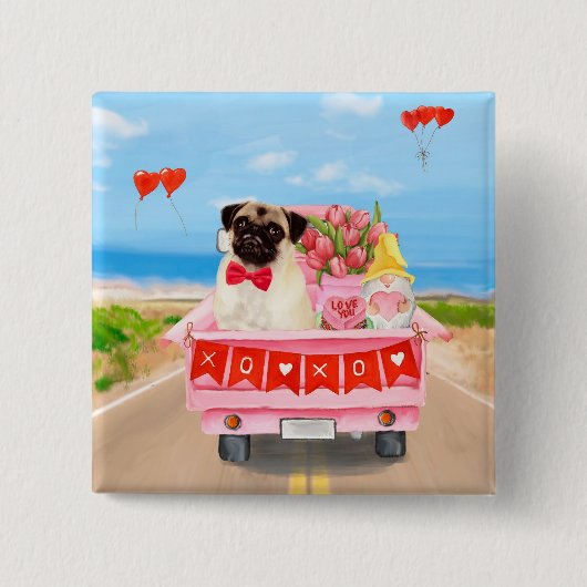 パグドグバレンタインズデイトラックハート 缶バッジ (正面)