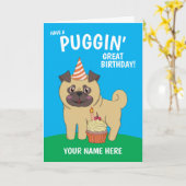 パグドッグかわいい誕生日カード カード (黄色い花)