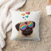 パグドッグとハートバレンタインデー クッション (ブランケット)