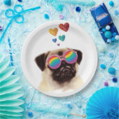 パグドッグとハートバレンタインデー ペーパープレート (パーティー)