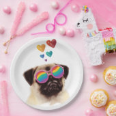 パグドッグとハートバレンタインデー ペーパープレート (パーティー)