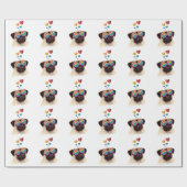 パグドッグとハートバレンタインデー ラッピングペーパー (フラット)