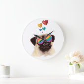 パグドッグとハートバレンタインデー ラージ壁時計 (ホーム)