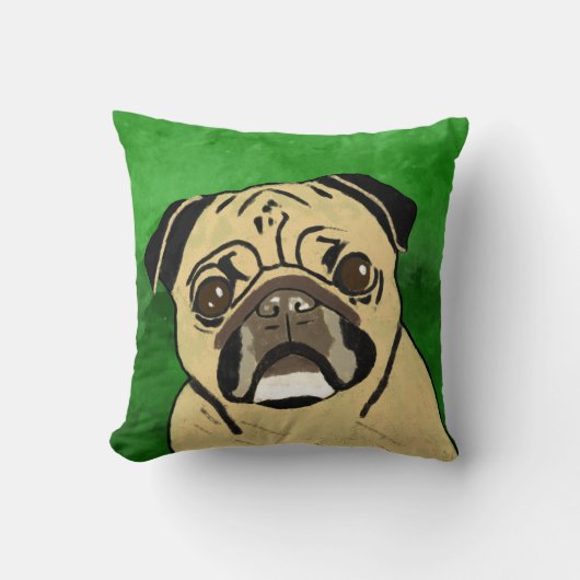 パグドッグウォーターカラーアートポートレート クッション (正面)