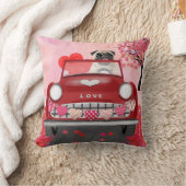 パグドッグカーとハートバレンタイン クッション (ブランケット)