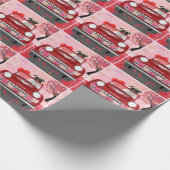 パグドッグカーとハートバレンタイン ラッピングペーパー (角)