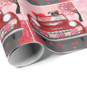 パグドッグカーとハートバレンタイン ラッピングペーパー (ロールコーナー)