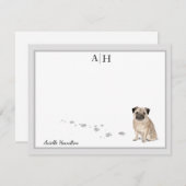 パグドッググレーモ縁どノグラムカスタムパーソナライズされた ノートカード (正面/裏面)