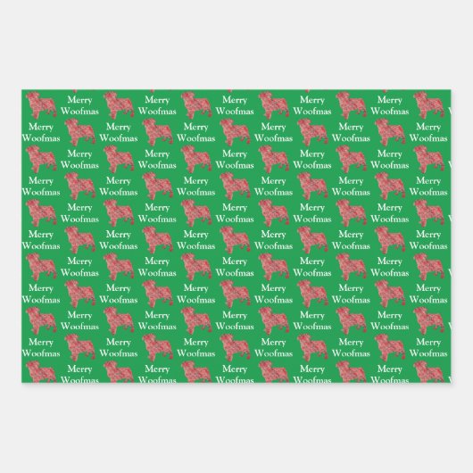パグドッグシルエットグリーンウメリーーフマス ラッピングペーパーシート (正面)