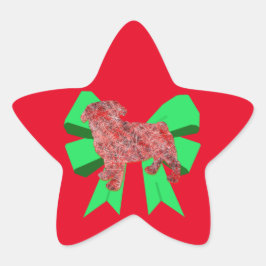 パグドッグシルエットグリーンボウクリスマス 星シール