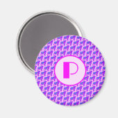 パグドッグシルエットピンク&ブルーシルエットモノグラム マグネット (正面/裏面)