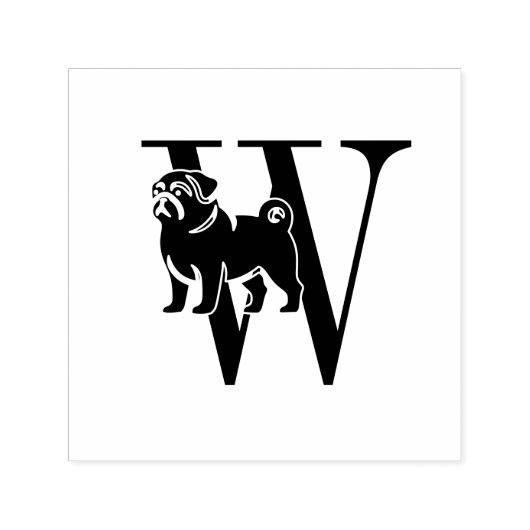 パグドッグシンプルオーバー独身のイニシャル#3 セルフインキングスタンプ (デザイン)