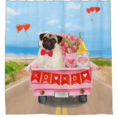 パグドッグバレンタインデートラック シャワーカーテン (正面)