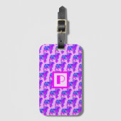 パグドッグピンク&ブルーシルエットモノグラム ラゲッジタグ (正面縦)