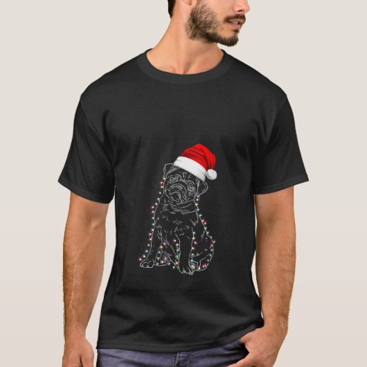 パグドッグブリードツリークリスマスハットセータークリスマスLig Tシャツ (正面)