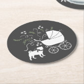 パグドッグベビーシャワーテーマ子犬男女兼用 ラウンドペーパーコースター (アングル)