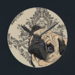 パグドッグ抽象芸術ペットパターンプリント ラウンド壁時計<br><div class="desc">パグドッグ抽象芸術ペットパターンプリント</div>