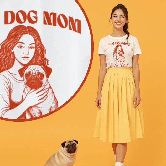 パグドッグ母の女性のためのソーシャルクラブラインアート Tシャツ