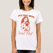 パグドッグ母の女性のためのソーシャルクラブラインアート Tシャツ (正面)