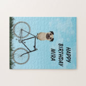 パグドッグ着座ヴィンテージ自転車誕生日 ジグソーパズル (横)